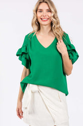 GeeGee Women's Ruffled Short Sleeve V-Neck Blouse - Elegant & Versatile Top